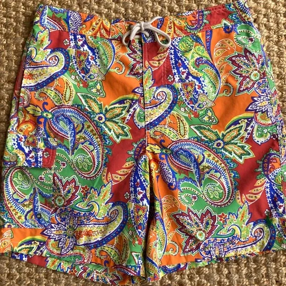 New: Polo Ralph Lauren Y2k Paisley Swim Trunks. Green Pony. Size Medium